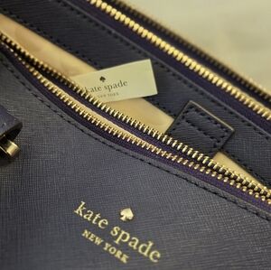 kate spade Navy Saffiano Leather Shoulder Bag with Gold Hardware
